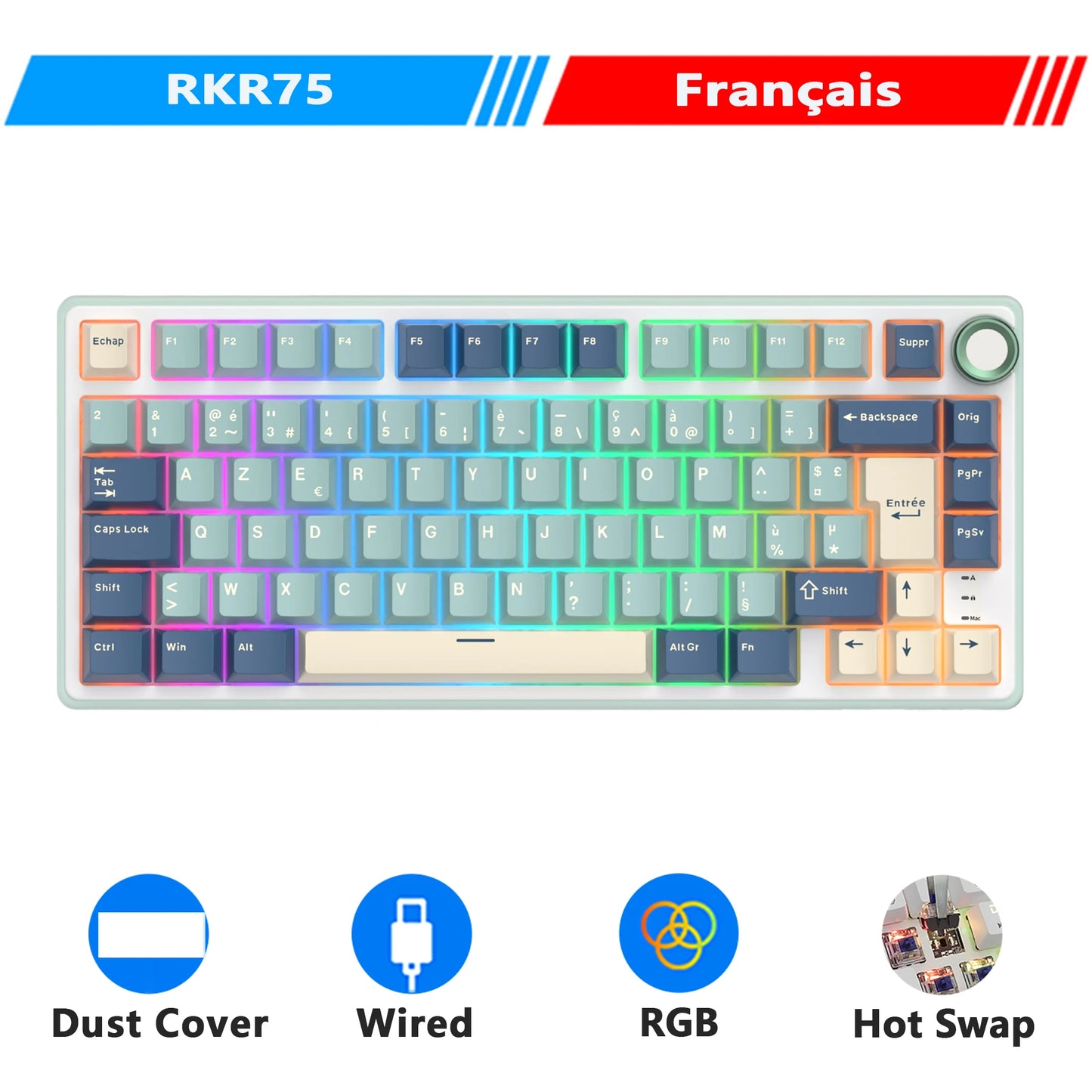 Mechanical Keyboard – 80 Keys, RGB Backlit, Hot-Swappable, Spanish Layout, MDA PBT Keycaps for Gamers