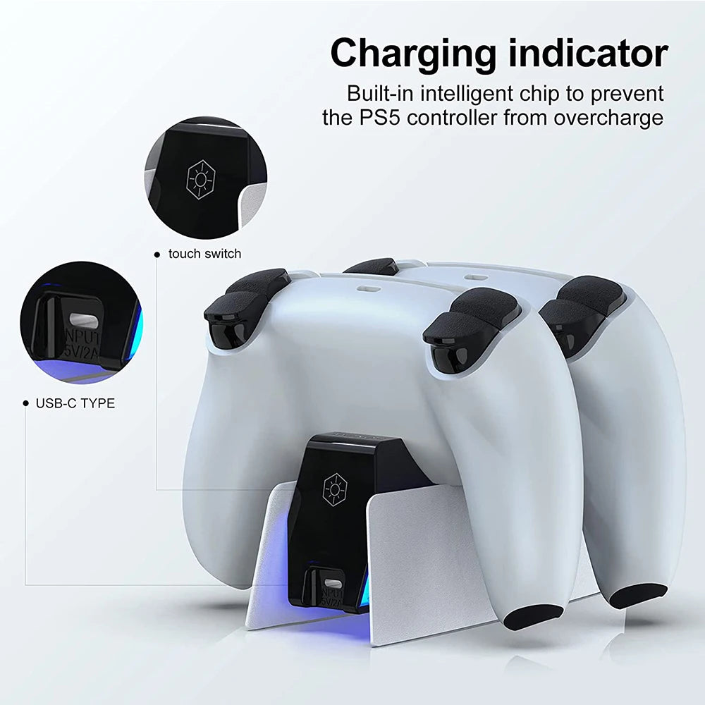 PS5 DualSense Charging Station – Type-C Dual Dock Charger Stand for PlayStation 5 Controllers