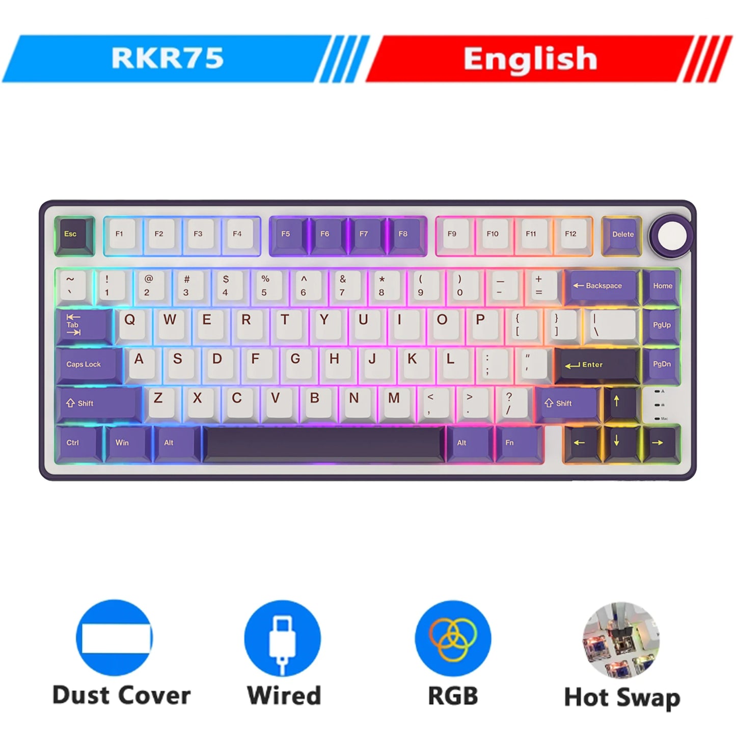 Mechanical Keyboard – 80 Keys, RGB Backlit, Hot-Swappable, Spanish Layout, MDA PBT Keycaps for Gamers