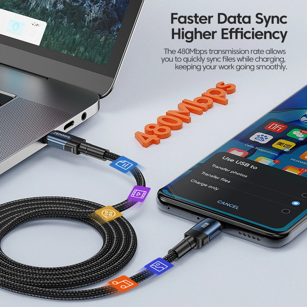 100W Type-C to Type-C Cable – PD 3.0 Fast Charging for Huawei, Xiaomi, Samsung, and Laptops