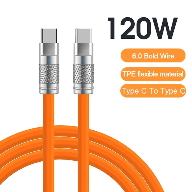 120W 6A Super Fast Charge USB-C Cable – Liquid Silicone for iPhone 14/15, Huawei, Samsung, Xiaomi