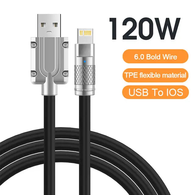 120W 6A Super Fast Charge USB-C Cable – Liquid Silicone for iPhone 14/15, Huawei, Samsung, Xiaomi