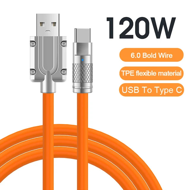 120W 6A Super Fast Charge USB-C Cable – Liquid Silicone for iPhone 14/15, Huawei, Samsung, Xiaomi