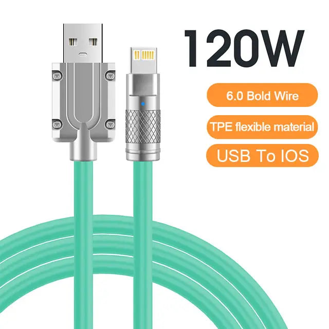 120W 6A Super Fast Charge USB-C Cable – Liquid Silicone for iPhone 14/15, Huawei, Samsung, Xiaomi