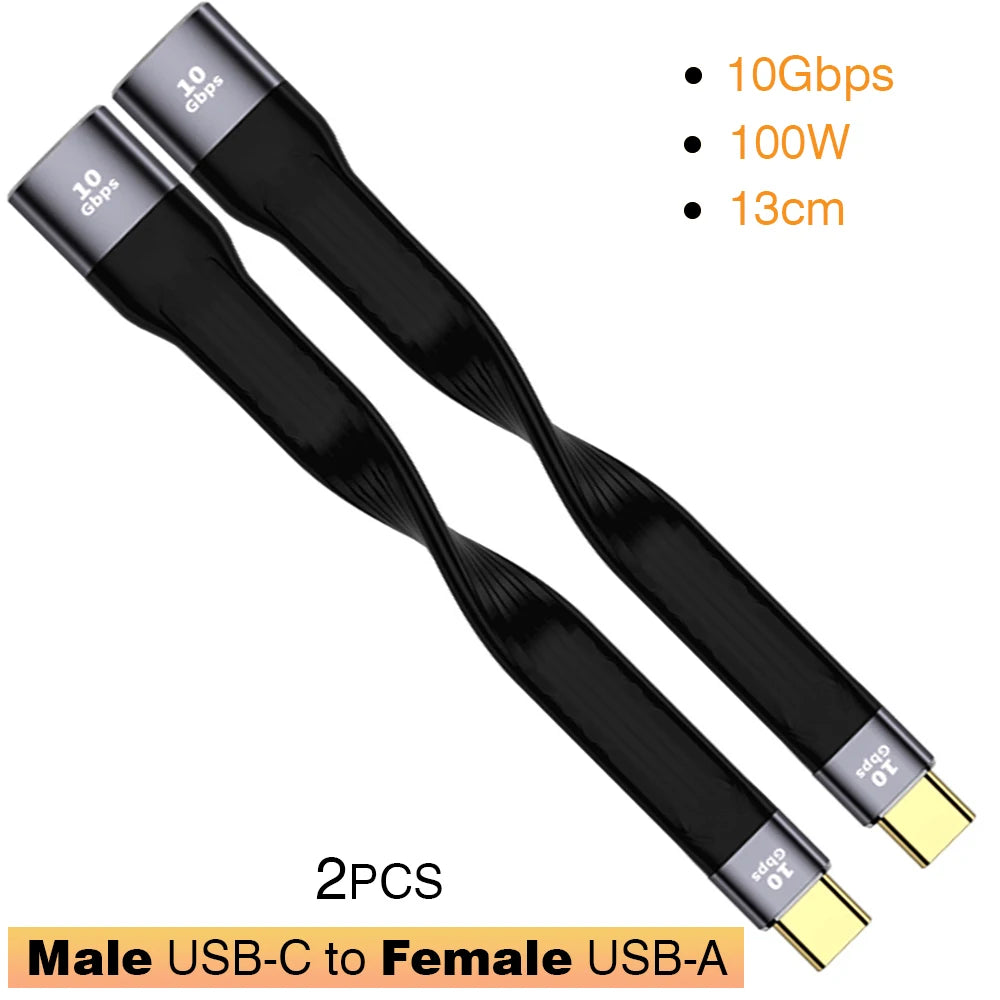USB 3.1 10Gbps Short Cable – 13cm USB to Type-C Adapter, OTG, PD 100W, USB4 20Gbps for SSD & Power Bank