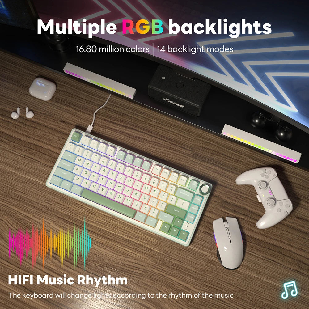 Mechanical Keyboard – 80 Keys, RGB Backlit, Hot-Swappable, Spanish Layout, MDA PBT Keycaps for Gamers