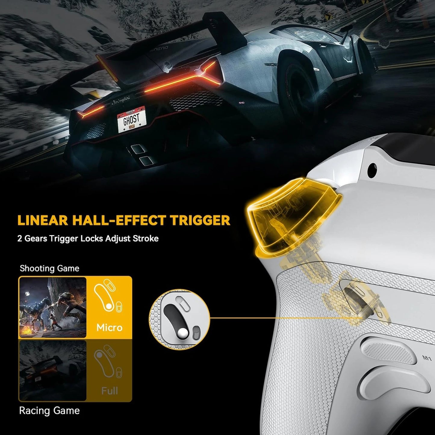 Wireless Gaming Controller with Hall Effect Sticks – RGB Light, 1800mAh, Charging Dock for Switch, PC, iOS, Android