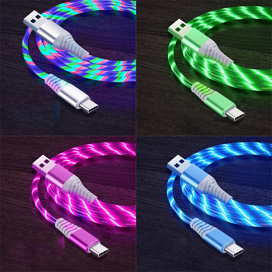 Flow Luminous USB Type-C Cable – 3A Fast Charging Data Cord for Samsung, Xiaomi, OPPO, Huawei & iPhone
