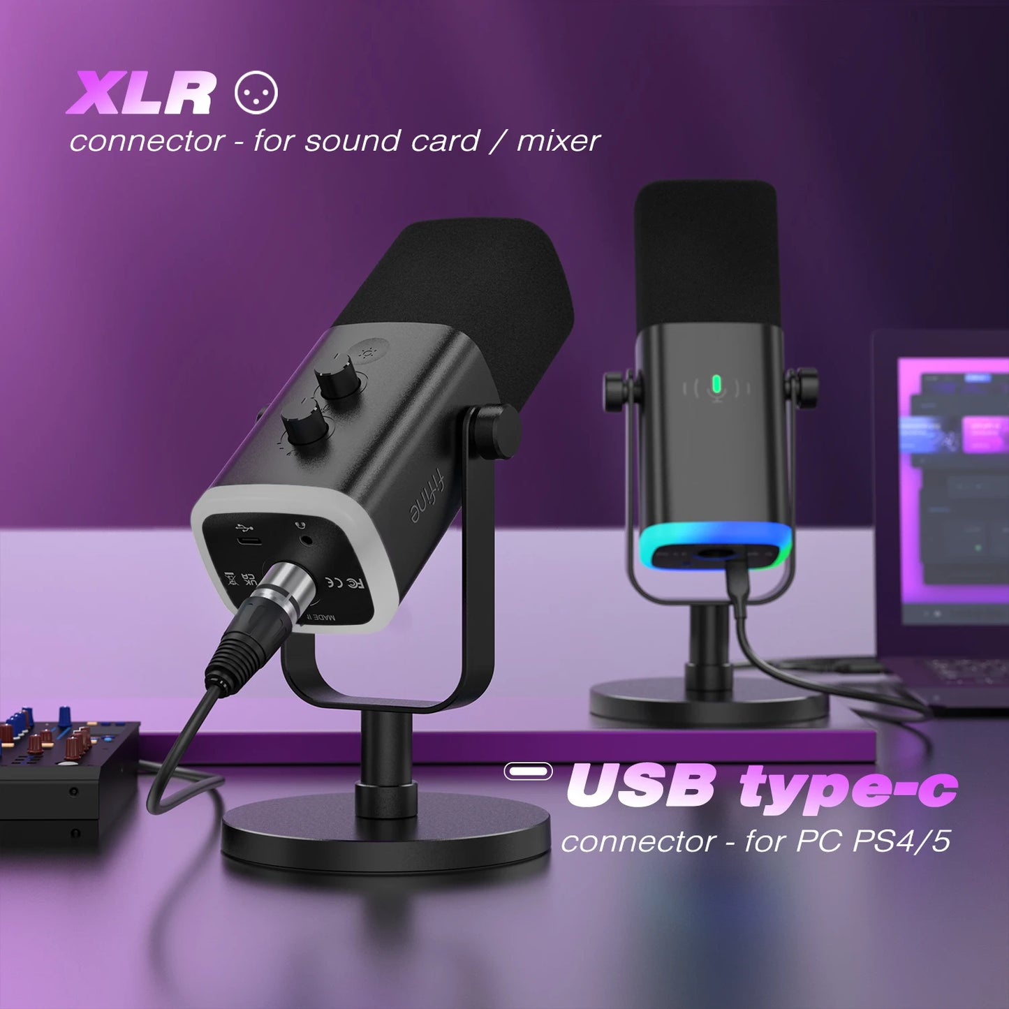 USB/XLR Dynamic Microphone – Touch Mute, Headphone Jack, I/O Controls for PC, PS5/PS4, Mixer & Gaming
