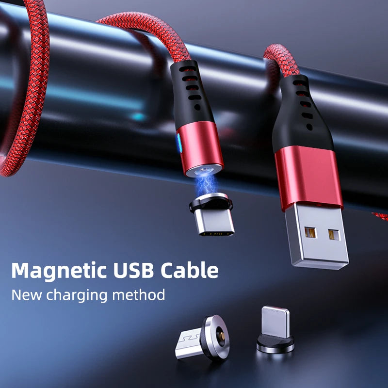Magnetic LED USB Charging Cable – USB-C, Micro USB & Lightning, Fast Charge for iPhone, Xiaomi & More