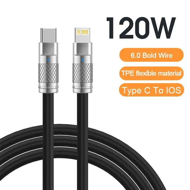 120W 6A Super Fast Charge USB-C Cable – Liquid Silicone for iPhone 14/15, Huawei, Samsung, Xiaomi