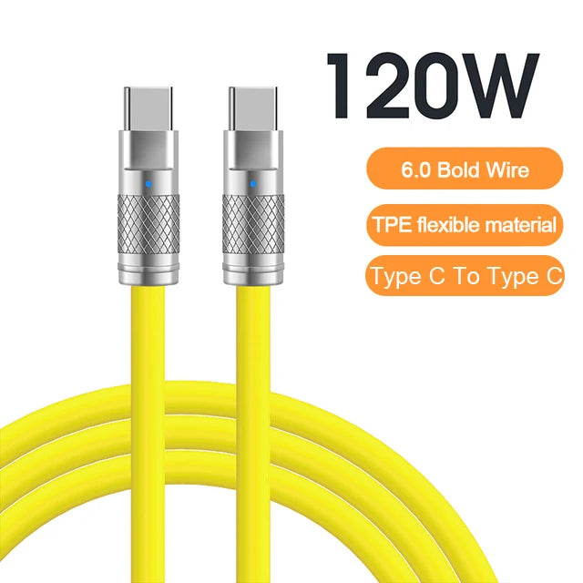120W 6A Super Fast Charge USB-C Cable – Liquid Silicone for iPhone 14/15, Huawei, Samsung, Xiaomi