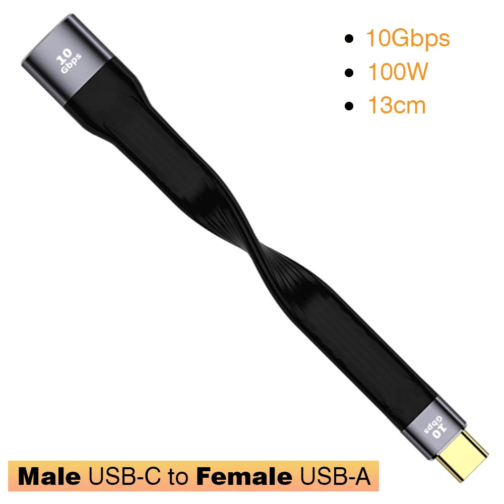 USB 3.1 10Gbps Short Cable – 13cm USB to Type-C Adapter, OTG, PD 100W, USB4 20Gbps for SSD & Power Bank