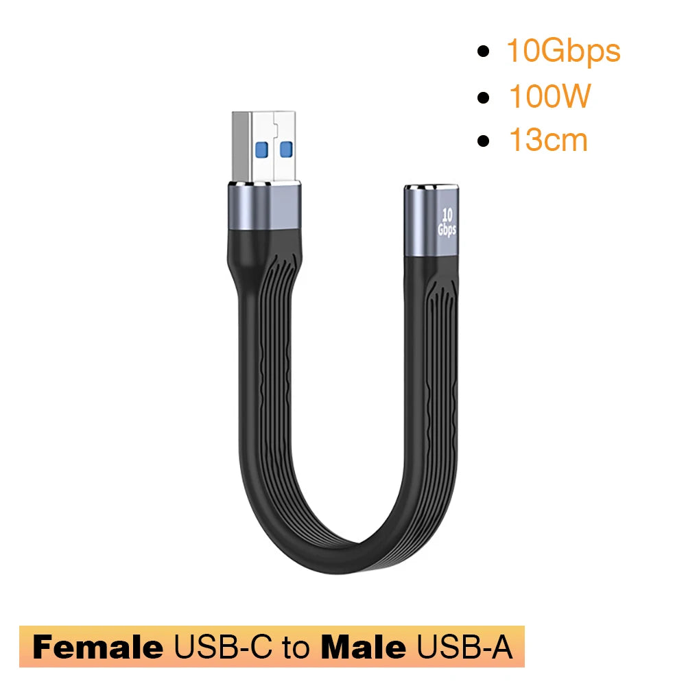 USB 3.1 10Gbps Short Cable – 13cm USB to Type-C Adapter, OTG, PD 100W, USB4 20Gbps for SSD & Power Bank