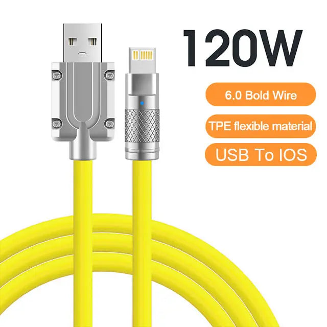 120W 6A Super Fast Charge USB-C Cable – Liquid Silicone for iPhone 14/15, Huawei, Samsung, Xiaomi