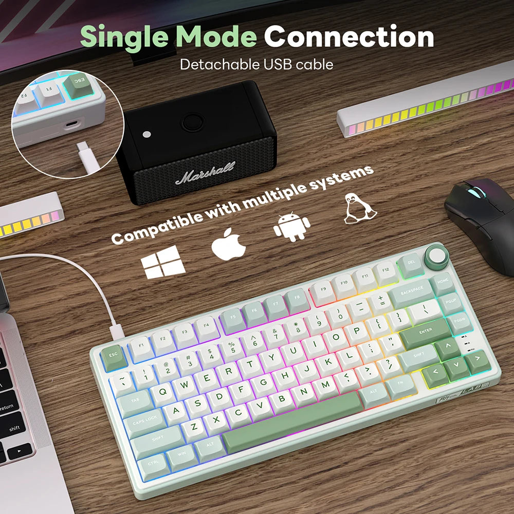 Mechanical Keyboard – 80 Keys, RGB Backlit, Hot-Swappable, Spanish Layout, MDA PBT Keycaps for Gamers