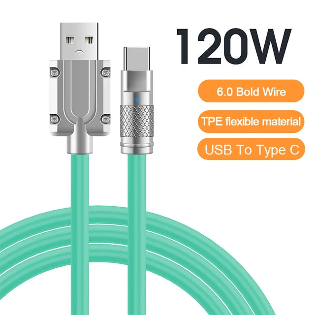120W 6A Super Fast Charge USB-C Cable – Liquid Silicone for iPhone 14/15, Huawei, Samsung, Xiaomi