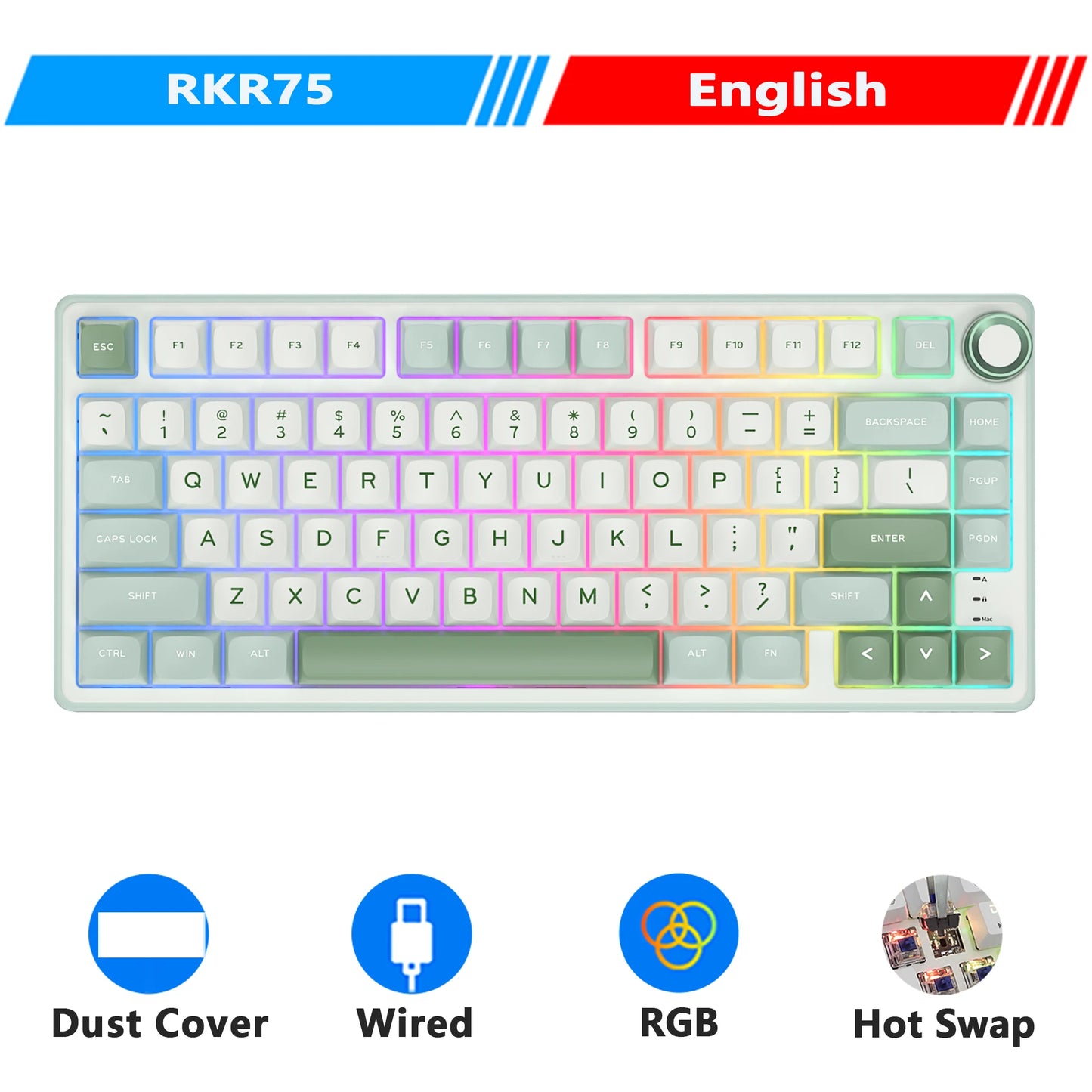 Mechanical Keyboard – 80 Keys, RGB Backlit, Hot-Swappable, Spanish Layout, MDA PBT Keycaps for Gamers
