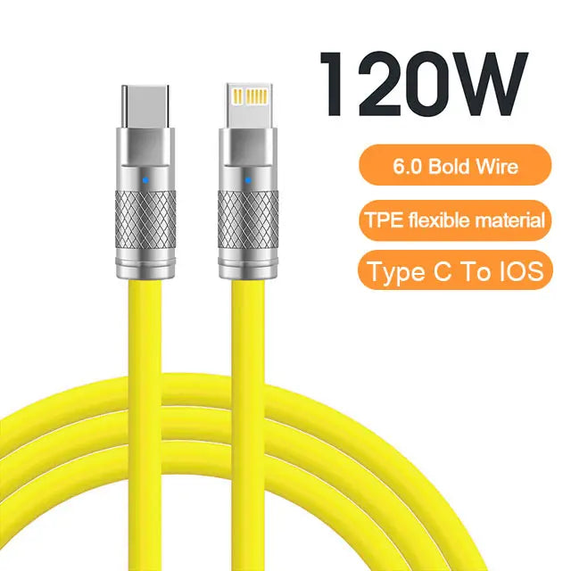 120W 6A Super Fast Charge USB-C Cable – Liquid Silicone for iPhone 14/15, Huawei, Samsung, Xiaomi