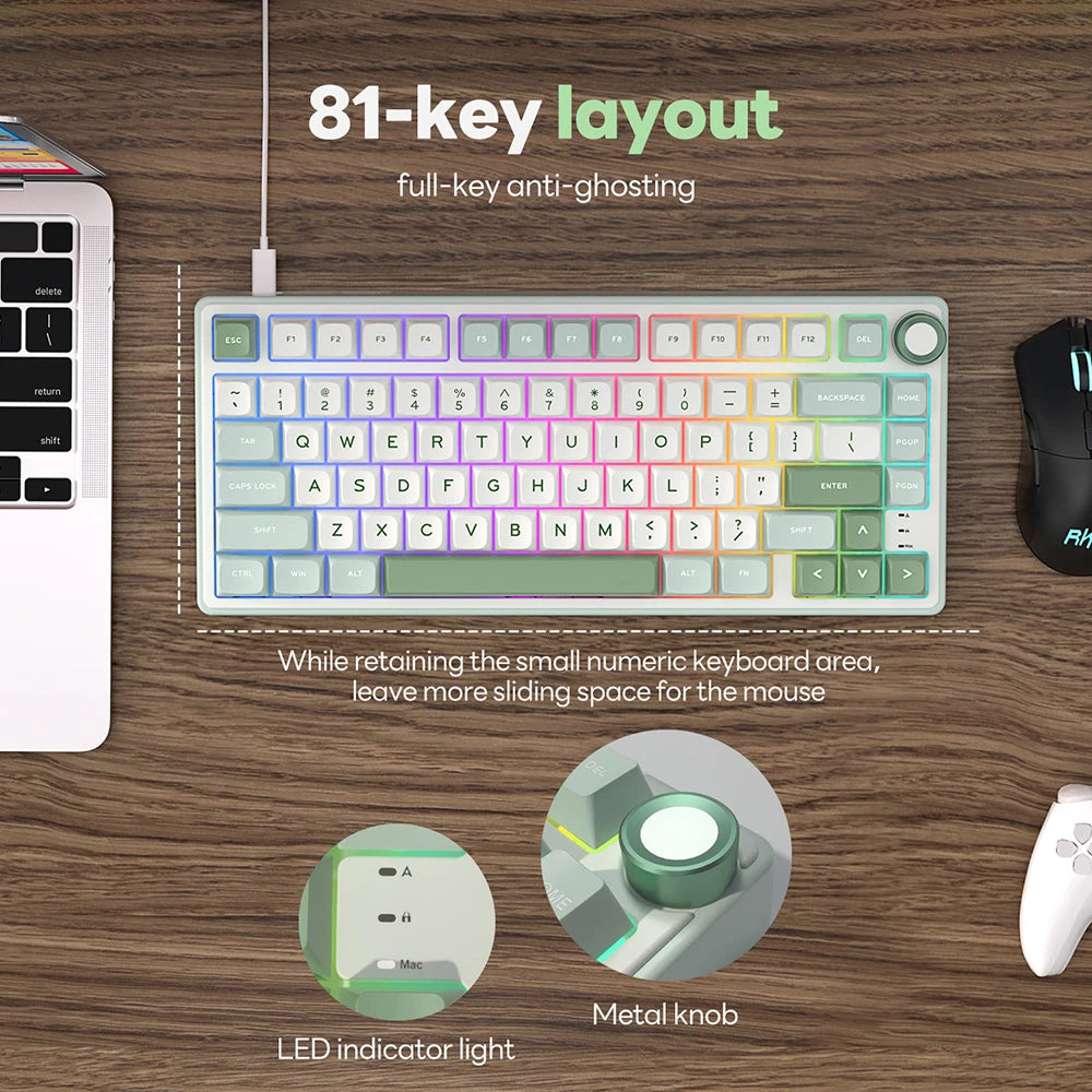Mechanical Keyboard – 80 Keys, RGB Backlit, Hot-Swappable, Spanish Layout, MDA PBT Keycaps for Gamers