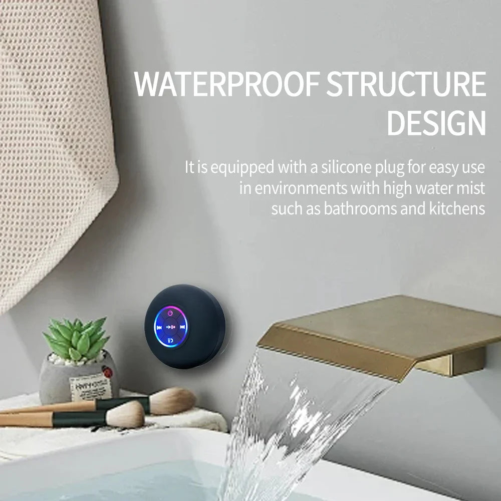 Xiaomi Portable Bluetooth Speaker – LED, IPX4 Waterproof, Stereo Sound with Suction Cup for Outdoor & Bathroom Use